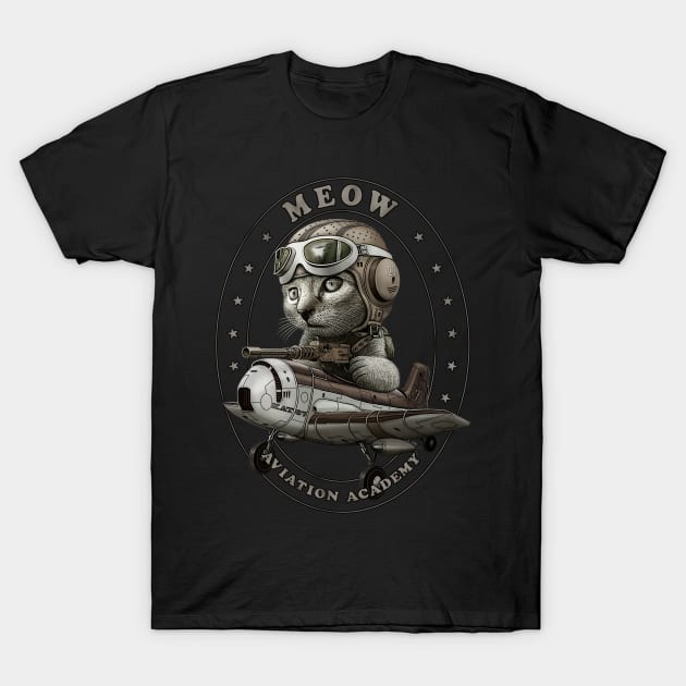 MEOW AVIATION ACADEMY T-Shirt by ADAMLAWLESS